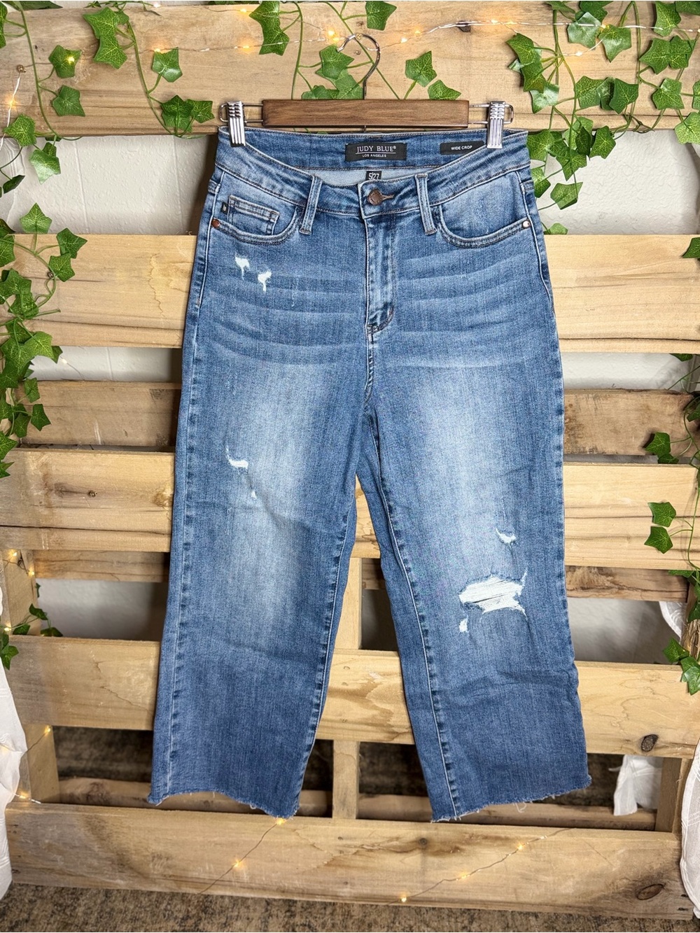 Judy Blue Light Blue Distressed Wide Leg Cropped Jeans